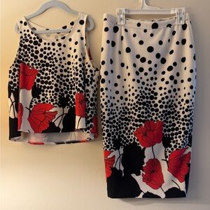 Elegant Red and Black Floral Women's Skirt